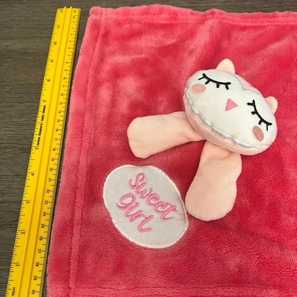 Sweet Girl Pink Owl Baby Security Blanket Plush Lovey Sleeping Eyes
